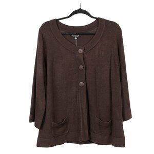 Cardigan Sweater XL NEW Brown Button Pockets 3/4 Sleeve Acrylic Cottagecore Cozy